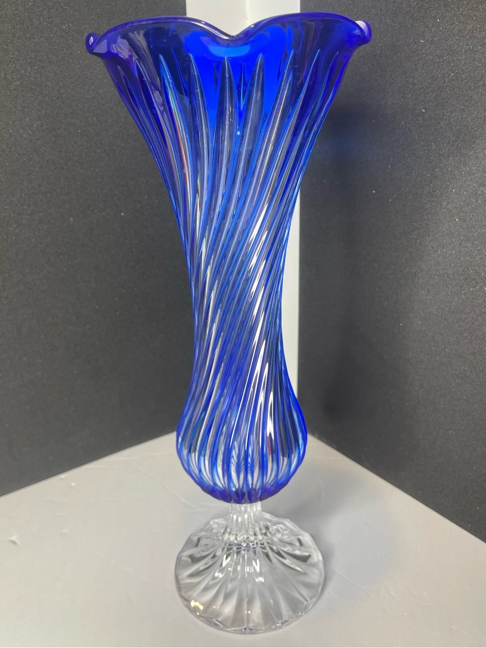 Vintage Cobalt Blue Twisted Glass Decorative Vase